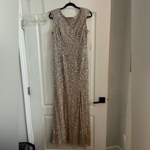 Adriana Papell size 12 cap sleeve Champagne floor length dress